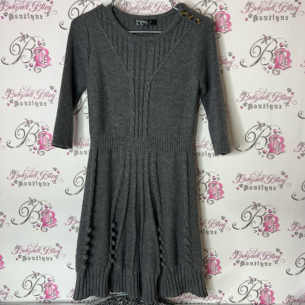 MAK sweaters dress cable knit stretchy long sleeved warm stretchy Gray Knit gold